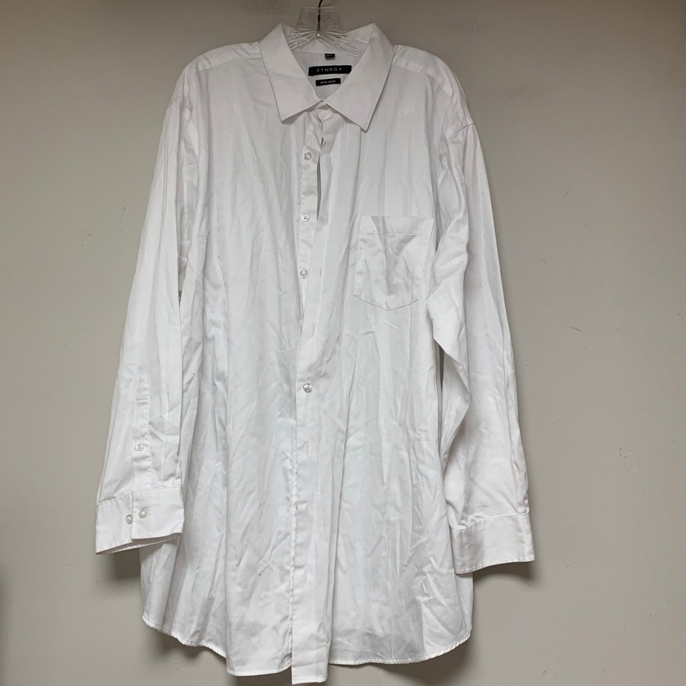 SYNRGY Dress Shirt Mens 19 35/36 White Excellent Non-Iron Cotton Blend Long Slee